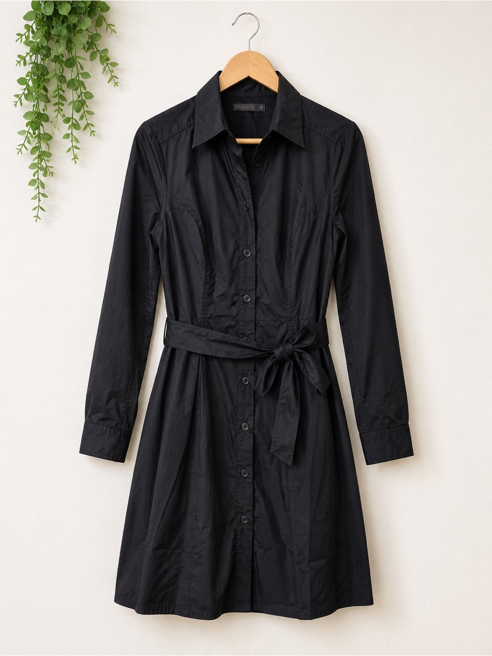 The Limited Black Long-Sleeve Button-Front Shirt Dress with Waist Tie